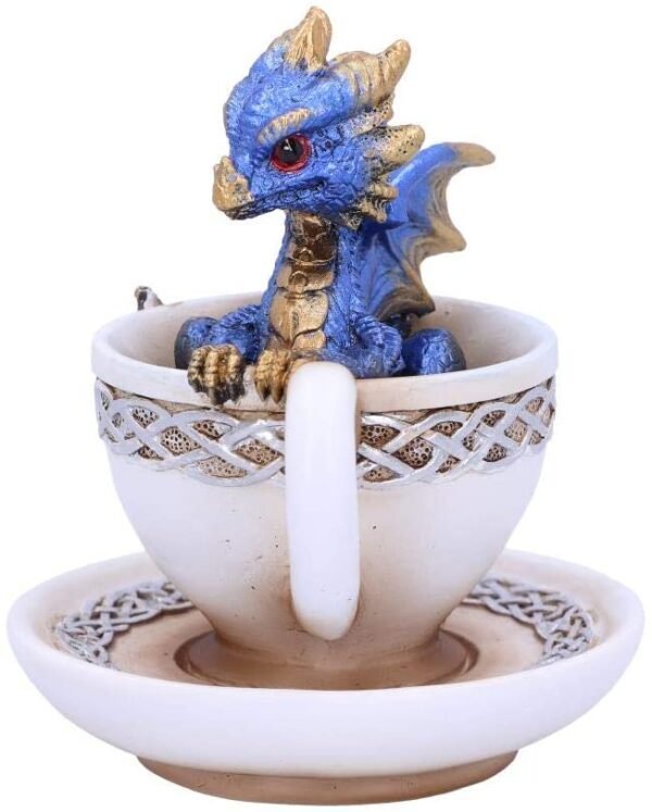 Fantasy Collection~ Blue Dracuccino Dragon Teacup Figurine, Polyresin, 11.3cm