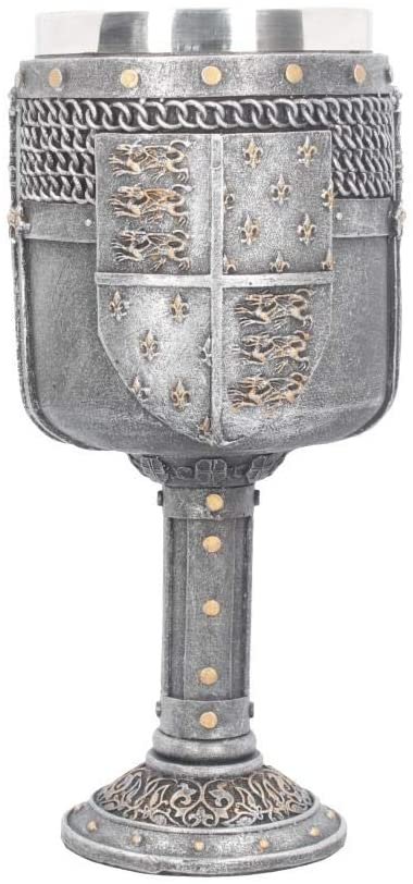 Mythology Collection~ Shield of The Realm Goblet 20cm Silver, Resin w/Stainless Steel Insert