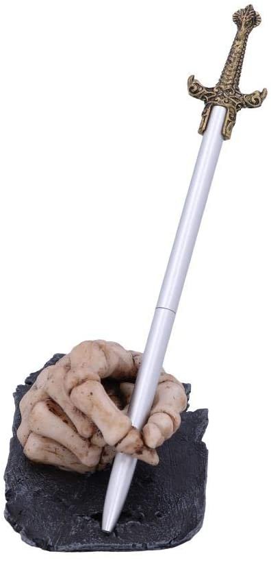 Dark Collection~Mightier Skeleton Hand and Sword Pen Holder, Natural Bone Colour, One Size