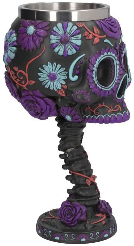 Dark Collection~Twilight Blooms Goblet 18cm Black, Resin w/Stainless Steel Insert