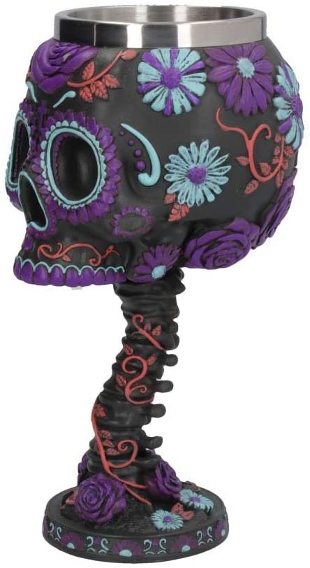 Dark Collection~Twilight Blooms Goblet 18cm Black, Resin w/Stainless Steel Insert