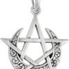 Sterling Silver Simple Moon Pentacle Pentagram Pendant; 1 Inch Tall