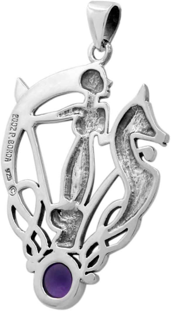 Sterling Silver Celtic Knot Morrigan Irish Goddess Pendant with Natural Amethyst