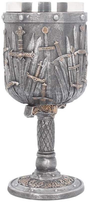 Mythology Collection~ Sword of the King Goblet 20cm Silver, Resin w/stainless steel insert, One Size
