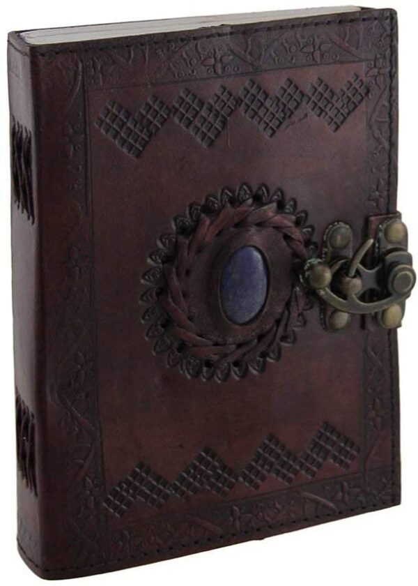 Witchcraft~Embossed Leather Blue Stone 120 Page Unlined Journal with Clasp (Brown)