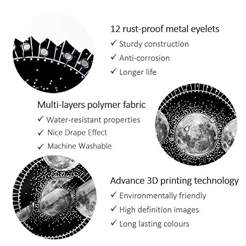 Shower Curtain - Print Polyester Fabric Waterproof Shower Curtain by iLiveX, Machine Washable, Hooks Included, Bathroom Decoration, 72"x72", Black White Sun Moon Stars Mysterious Wizard Tarot