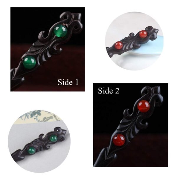 TOP SEWING Ebony Double-faced Jade Sword Hairpins Handmade Carved Wooden Hair Sticks for Women Chinese Hair Chopsticks for Long hair A