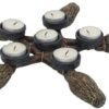 Wiccan Collection~Broomstick Pentagram Tea Light Holder 34cm, Resin, Brown, One Size