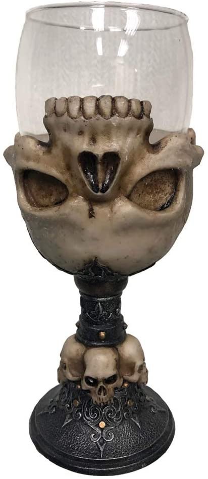 Dark Collection~Underworld Upside Down Skeleton Goblet Glass, Natural Bone Colour, One Size