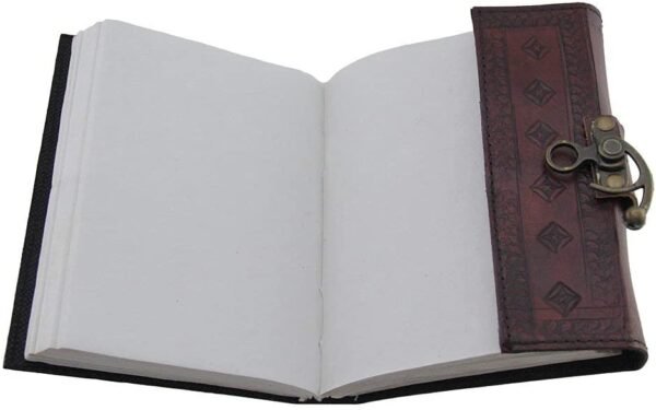 Witchcraft~Embossed Leather Blue Stone 120 Page Unlined Journal with Clasp (Brown)