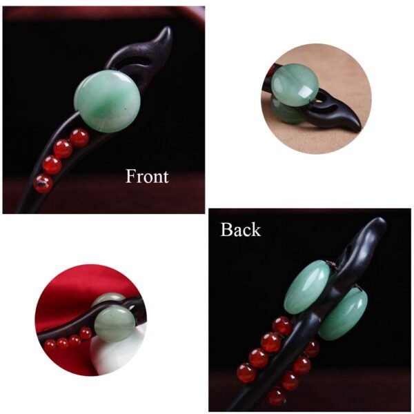 TOP SEWING Ebony Double-faced Jade Sword Hairpins Handmade Carved Wooden Hair Sticks for Women Chinese Hair Chopsticks for Long hair A
