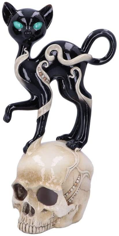 Dark Collection~Feline Fate Light Up Skull with Black Cat Figurine, Polyresin, One Size