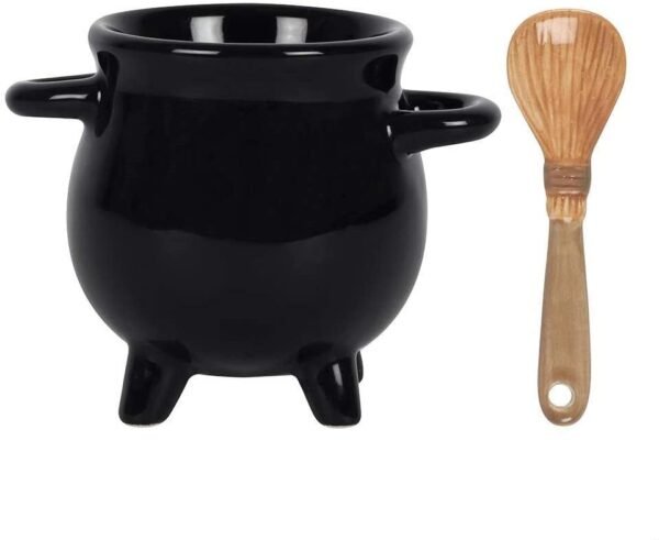 Black Cauldron Egg Cup with Broom Spoon Witch/Occult