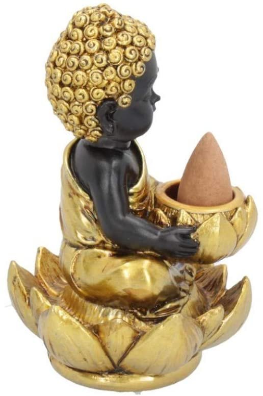 Light Collection~Baby Buddha Backflow Incense Burner 10.3cm, Gold