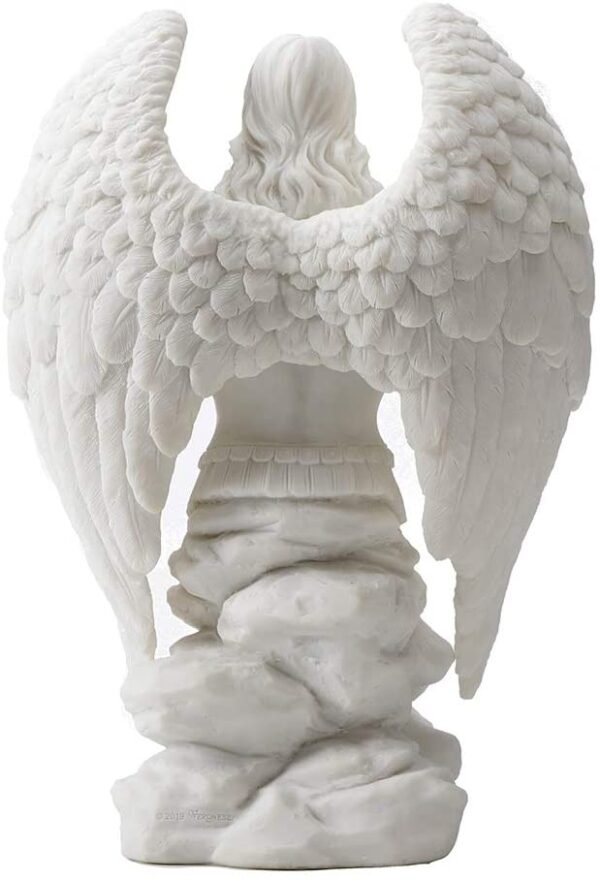 Magic  Collection~9.1 Inch Saint Michael Prayer Archangel Monument Marble White Golden Finish Angel Statue