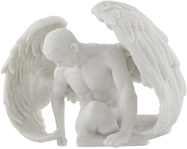 Magic  Collection~Nude Winged Grieving Male Angel Marble Finish Statue