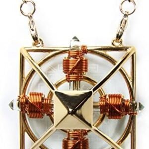 Crystal Healing Pendant - Sri Yantra Ascension Solar Form in 24K Gold Plate with Magnets & Copper Wire - Pyramid