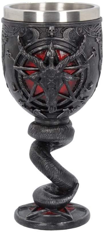 Magicun N.Giftware~Baphomet Head Sabbatic Goat & Pentagram Wine Goblet 16cm