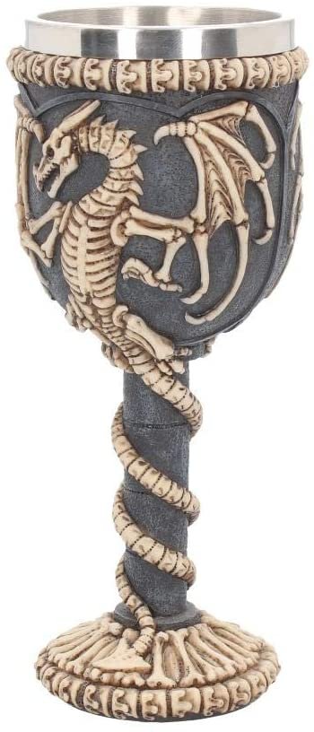 Fantasy Collection~ Dragon Remains Goblet 19cm, Resin w/stainless steel insert, Black, One Size