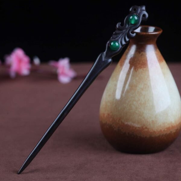 TOP SEWING Ebony Double-faced Jade Sword Hairpins Handmade Carved Wooden Hair Sticks for Women Chinese Hair Chopsticks for Long hair A