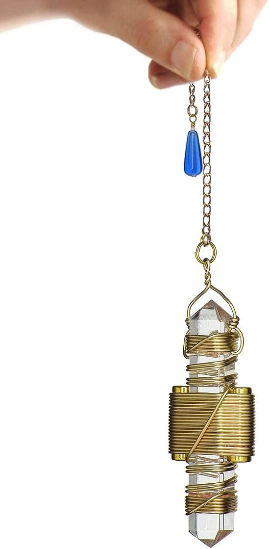 Quartz Crystal Pendulum Healing Tool- 2.5" Buddha Maitreya the Christ Etheric Weaver® in Gold Filled Wire