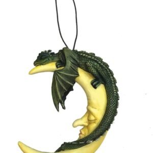 Fantasy Collection~ Crescent Slumber Green Dragon and Moon Hanging Ornament, Polyresin, 20.7cm