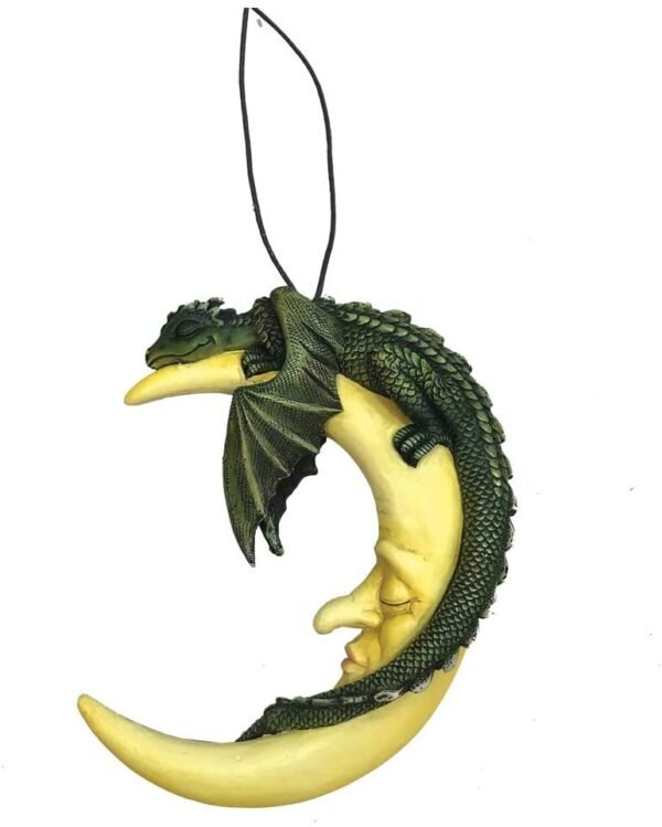 Fantasy Collection~ Crescent Slumber Green Dragon and Moon Hanging Ornament, Polyresin, 20.7cm