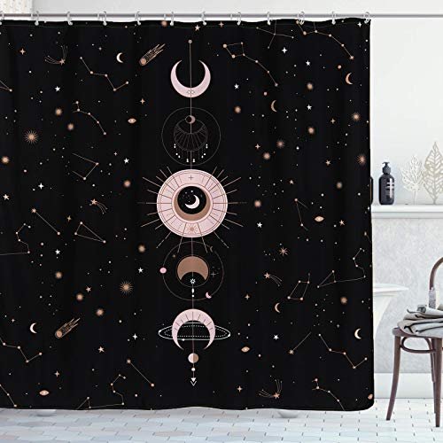 Zodiac Constellation Fabric Shower Curtain, Blush Sun and Moon Phrase Bathroom Shower Curtain Sets