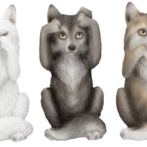 Animal Collection~ B4472N9 Three Wise Wolves 10cm Figurine, Resin, Grey, One Size
