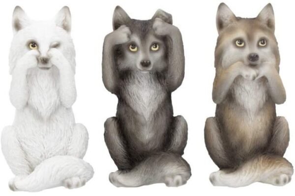 Animal Collection~ B4472N9 Three Wise Wolves 10cm Figurine, Resin, Grey, One Size