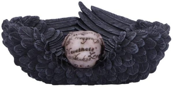 Dark Collection~Edgar Allen Poe's Nevermore Raven Skull Trinket Holder Jewellery Dish, Black, 17cm