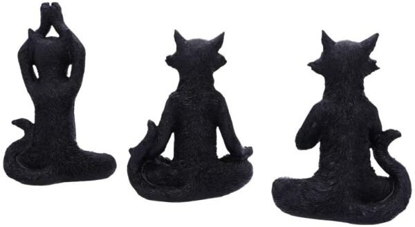 Animal Collection~ Set of Three Meditating Zen Cat Figurines, Polyresin, Black, 18.7 cm