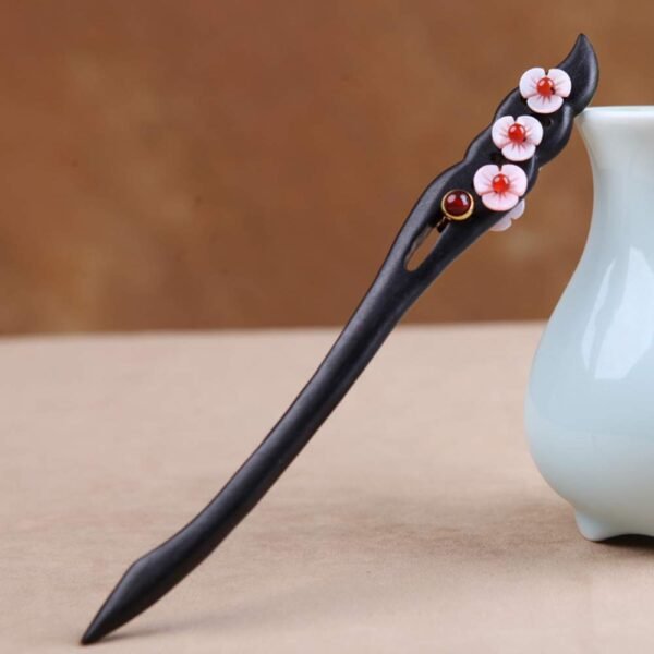 TOP SEWING Ebony Double-faced Jade Sword Hairpins Handmade Carved Wooden Hair Sticks for Women Chinese Hair Chopsticks for Long hair A