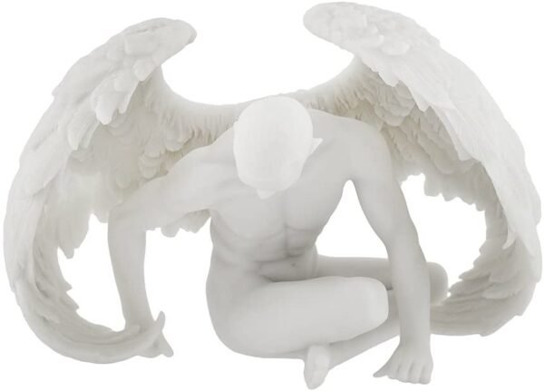 Magic  Collection~Nude Winged Grieving Male Angel Marble Finish Statue
