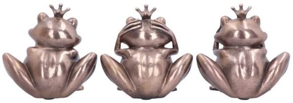 Animal Collection~ See No, Hear No, Speak No Evil Bronze Crowned Frog Figurines, Polyresin, 8.5cm