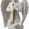 Magic  Collection~9.1 Inch Saint Michael Prayer Archangel Monument Marble White Golden Finish Angel Statue