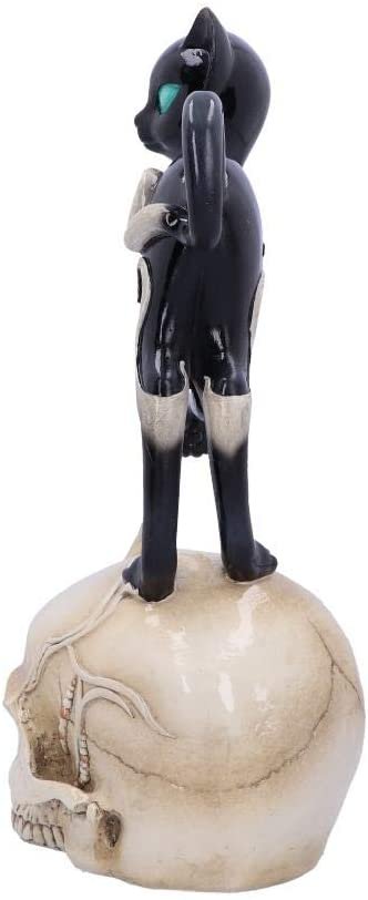Dark Collection~Feline Fate Light Up Skull with Black Cat Figurine, Polyresin, One Size