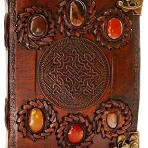 Witchcraft~Six Stone Handmade Vintage Leather Bound Journal Notebook Diary Sketchbook With Lock For Men Women Blank Pages Old Antique