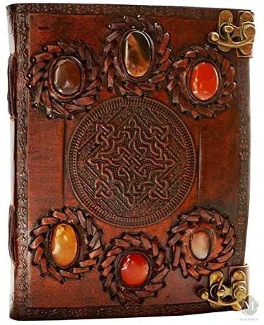 Witchcraft~Six Stone Handmade Vintage Leather Bound Journal Notebook Diary Sketchbook With Lock For Men Women Blank Pages Old Antique