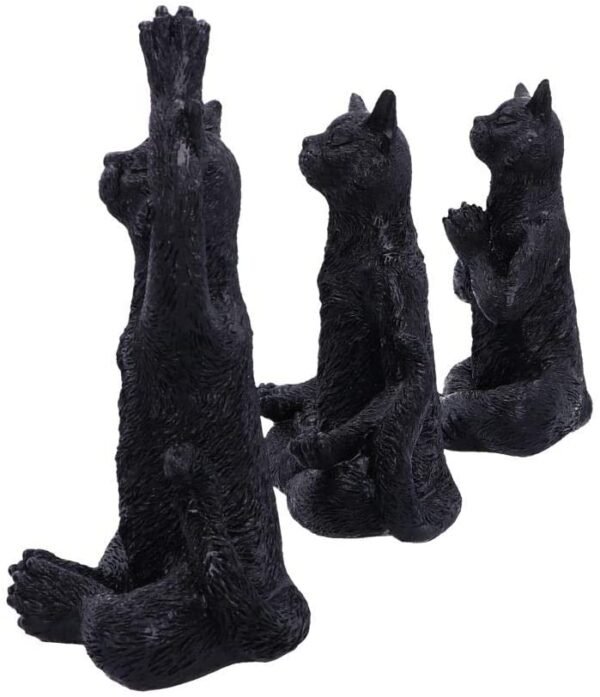 Animal Collection~ Set of Three Meditating Zen Cat Figurines, Polyresin, Black, 18.7 cm