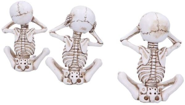 Dark Collection~See No, Hear No, Speak No Evil Skellywag Skeleton Figurines, Polyresin, Natural Bone Colour, One Size