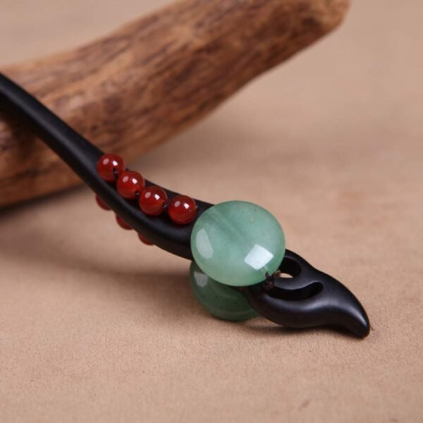 TOP SEWING Ebony Double-faced Jade Sword Hairpins Handmade Carved Wooden Hair Sticks for Women Chinese Hair Chopsticks for Long hair A