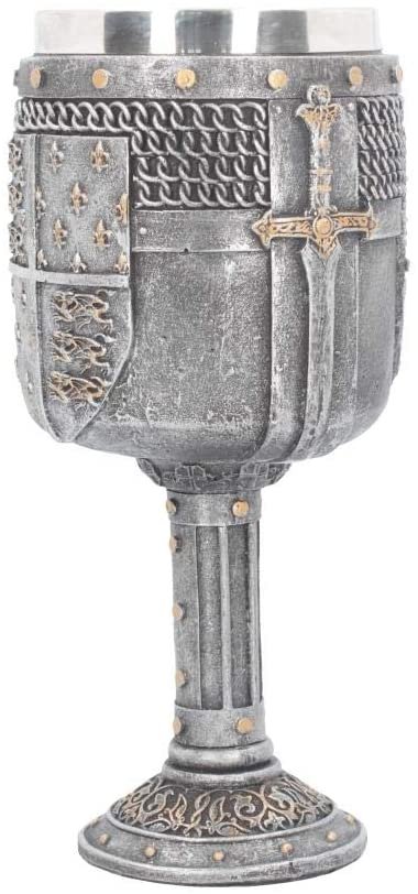 Mythology Collection~ Shield of The Realm Goblet 20cm Silver, Resin w/Stainless Steel Insert