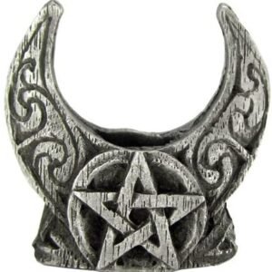 Magicun Altar~Dryad Design Pewter Mini Crescent Moon Pentacle Chime Candle Holder