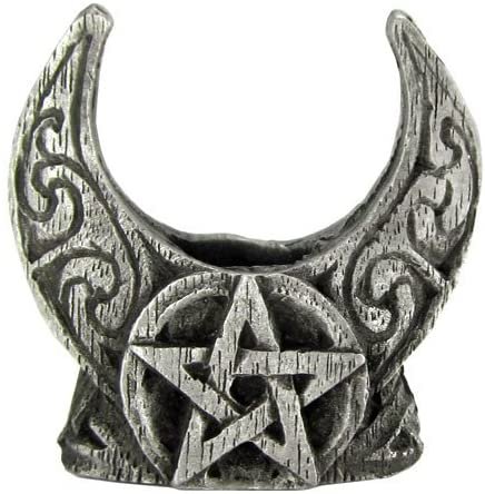 Magicun Altar~Dryad Design Pewter Mini Crescent Moon Pentacle Chime Candle Holder