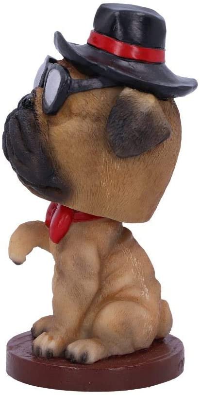 Animal Collection~ U5007R0 Fawn Pug Dog with Hat and Shades Bobble Head Figurine, Polyresin, 11.5cm