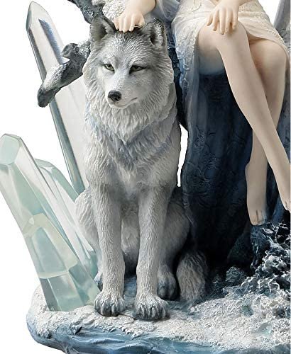 Magicun  Collection~9.63 Inch Fantasy Animal Companion Snow Crystal Fairy by Melanie Delon Figurine Cast Resin Hand Painted Statue Transparent Resin Wolf Figurine