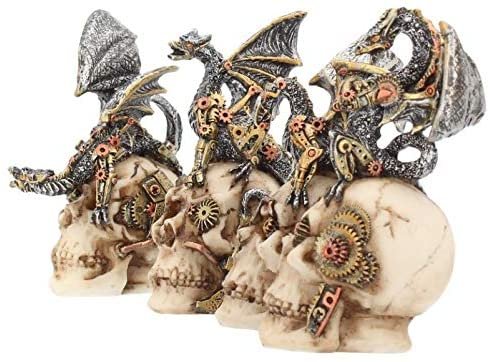 Steampunk Collection~U3830K8 Mind Machines 10.5cm Set of 4, Dragon Skull Figurines, White