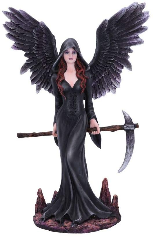 Light Collection~Take My Soul Gothic Female Reaper with Scythe Figurine, Polyresin, Black, 23.5cm