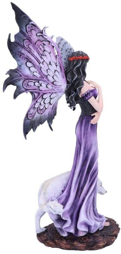 Fantasy Collection~ Amethyst Purple Wolf and Owl Fairy Companion Figurine, Polyresin, 39.5cm